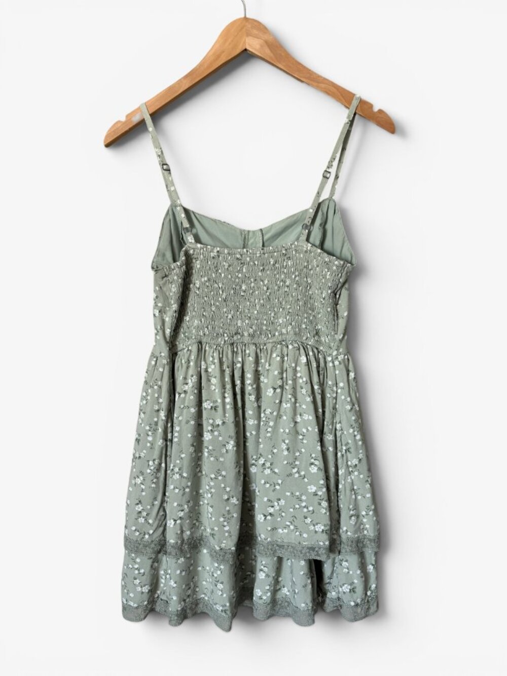 Hollister Sage Green Ditsy Floral Double Tier Corset Mini Dress Womens Medium - Picture 4 of 13